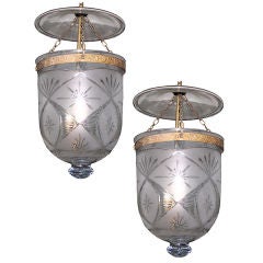 Antique PAIR of English Regency Bell Jar Lamps