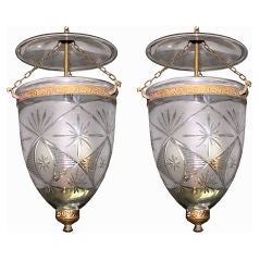Antique PAIR of English Regency Bell Jar Lamps -  'V' Shape