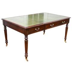 Antique Edwardian Leather-Top Library Table