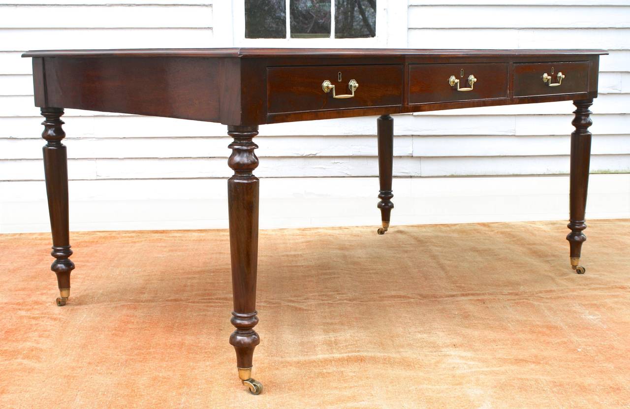 20th Century Edwardian Leather-Top Library Table