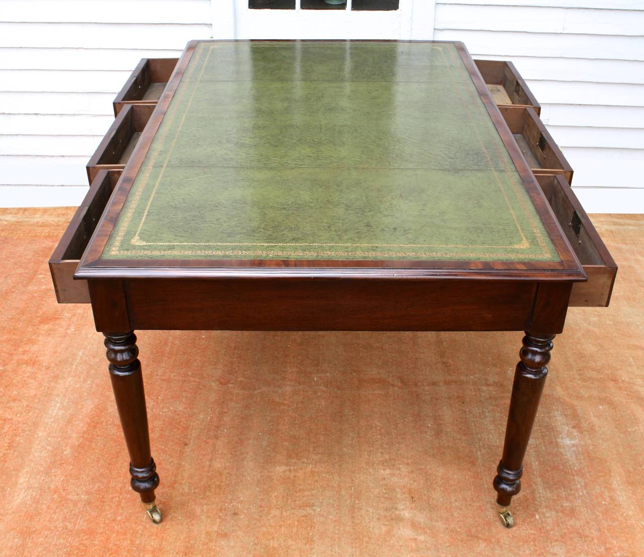 William IV Edwardian Leather-Top Library Table