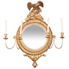 Antique New England Federal Giltwood Convex Girandole Mirror