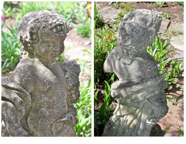 Cast Stone Bacchanalian Putto Neoclassical Revival Garden Statue