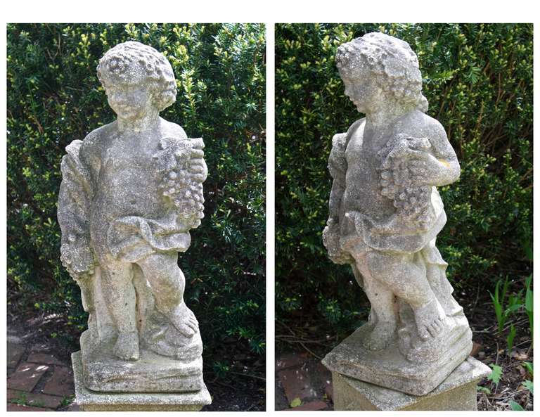 Bacchanalian Putto Neoclassical Revival Garden Statue In Distressed Condition In Woodbury, CT