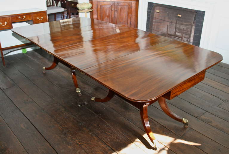 English Regency Double Pedestal Sheraton Manner Dining Table