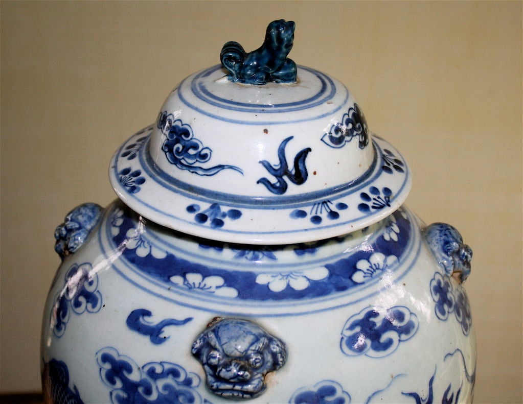 Chinese Export Blue & White Baluster - Dragons & Pearls