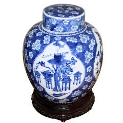 Chinese Export Blue & White Flat Cap Ginger Jar