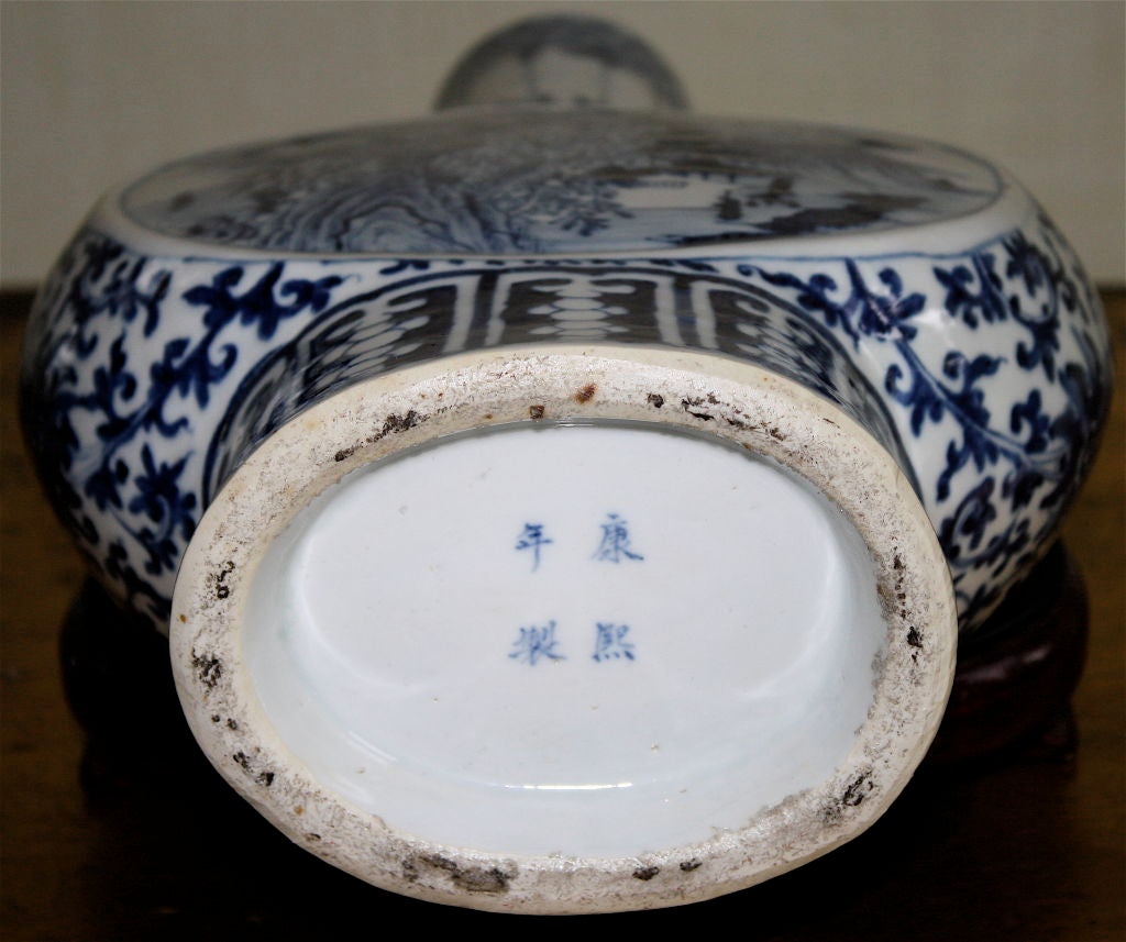 Chinese Export Blue & White Pilgrim or Moon Flask 5