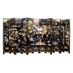 Antique Chinese Coromandel Black Lacquer Twelve Panel Screen