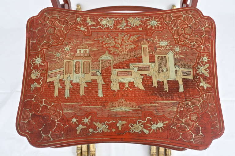 19th Century Chinese Export Parcel-gilt On Lacquer Quartetto Tables For Sale