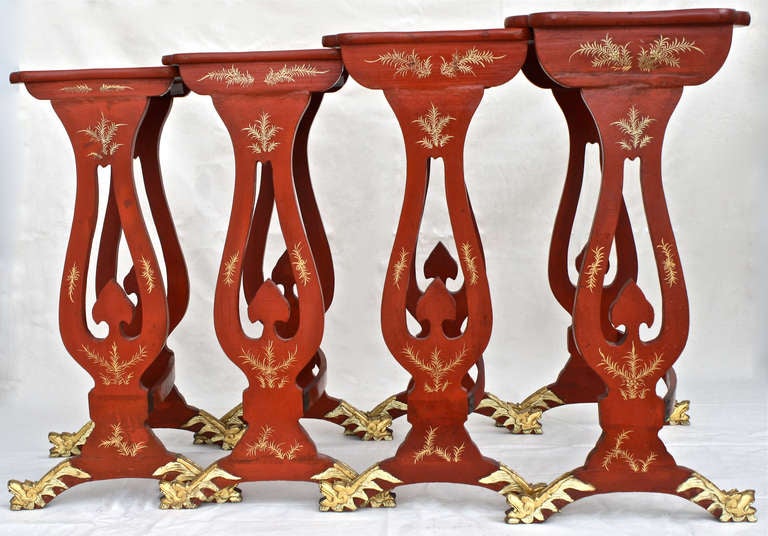 Regency Chinese Export Parcel-gilt On Lacquer Quartetto Tables For Sale