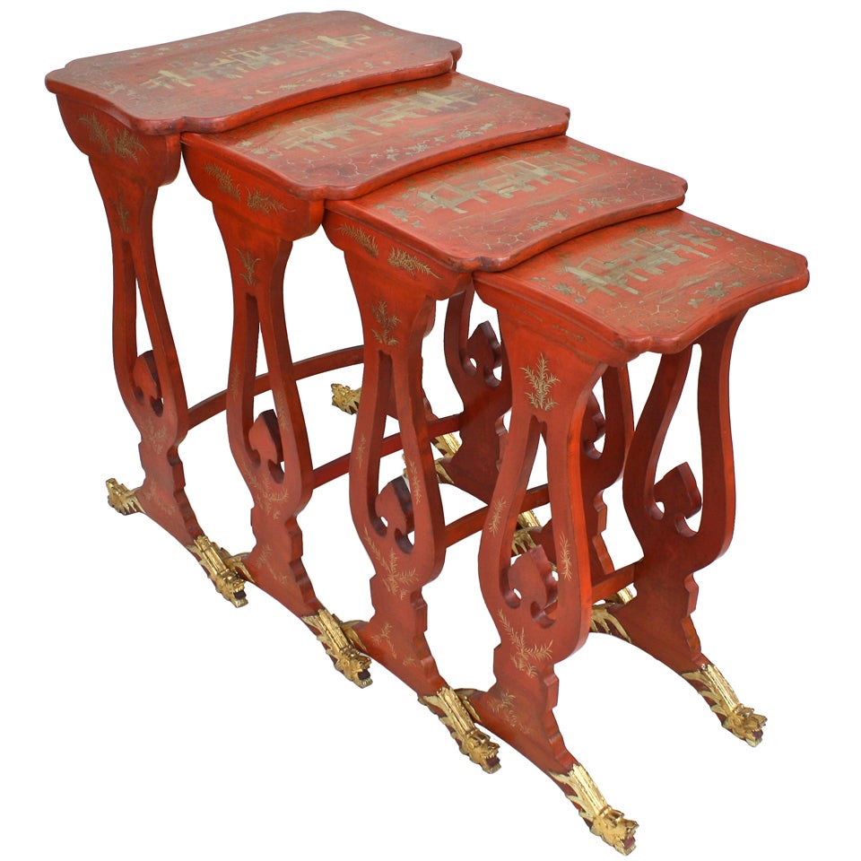 Chinese Export Parcel-gilt On Lacquer Quartetto Tables For Sale