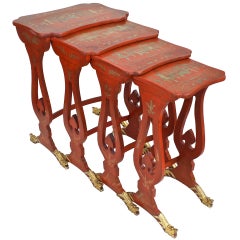 Antique Chinese Export Parcel-gilt On Lacquer Quartetto Tables