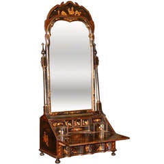 Antique Chinoiserie Vanity Mirror on Miniature Bureau Secretaire