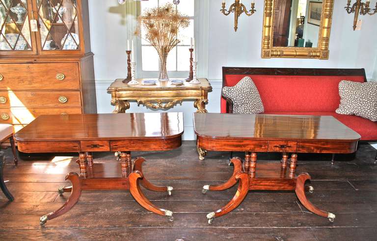19th Century Regency Double Pedestal Sheraton Manner Dining Table