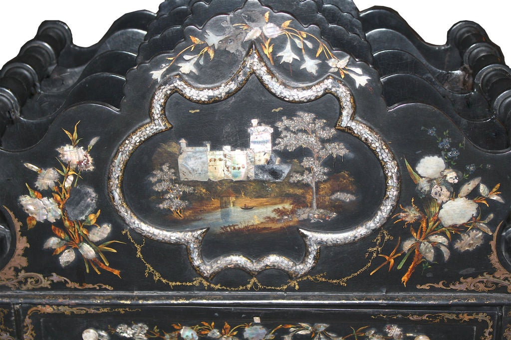 19th Century Black Lacquer & Mother of Pearl Inlaid Canterbury