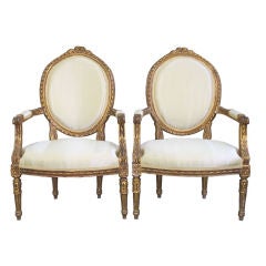 PAIR #2 of Italian Gilded Oversized Armchairs