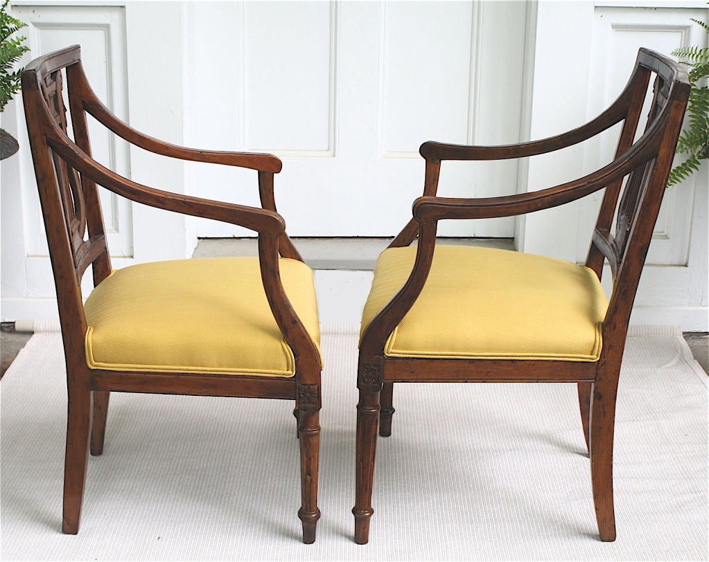 TWO Italian Neoclassical Lyre Back Piedmontese Armchairs In Good Condition For Sale In Woodbury, CT