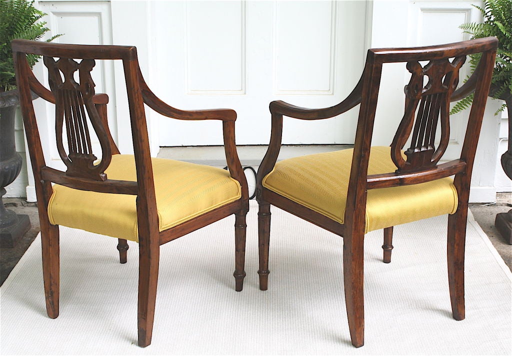 Late 18th Century TWO Italian Neoclassical Lyre Back Piedmontese Armchairs For Sale