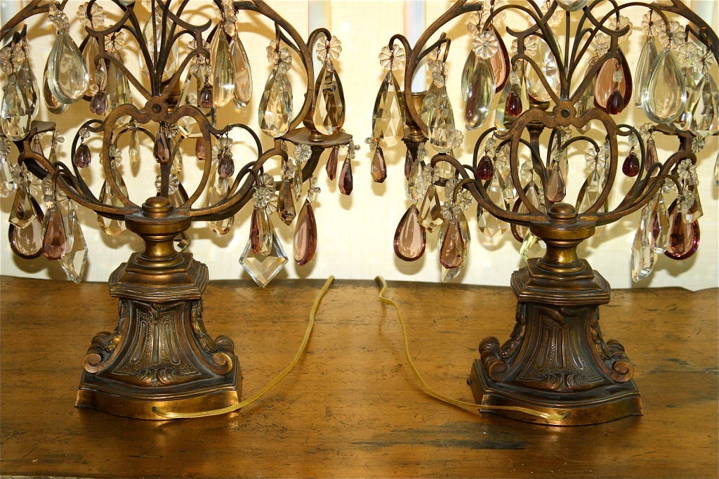 19th Century Pair of Neoclassical Revival Bronze and Rock Crystal Girandoles For Sale