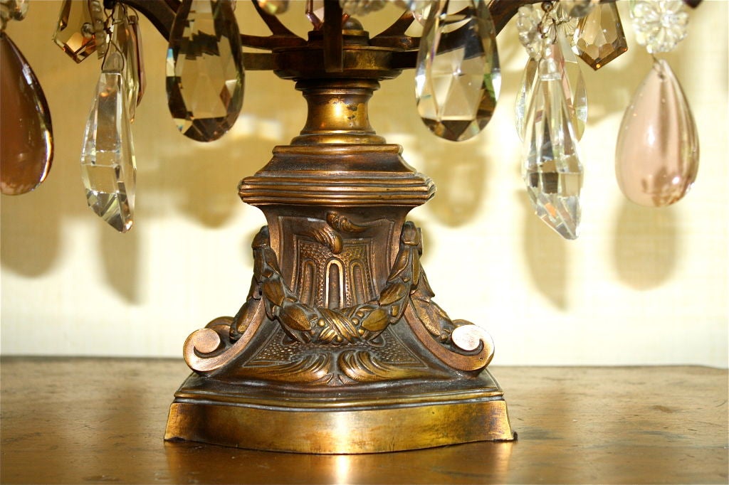 Ormolu Pair of Neoclassical Revival Bronze and Rock Crystal Girandoles For Sale