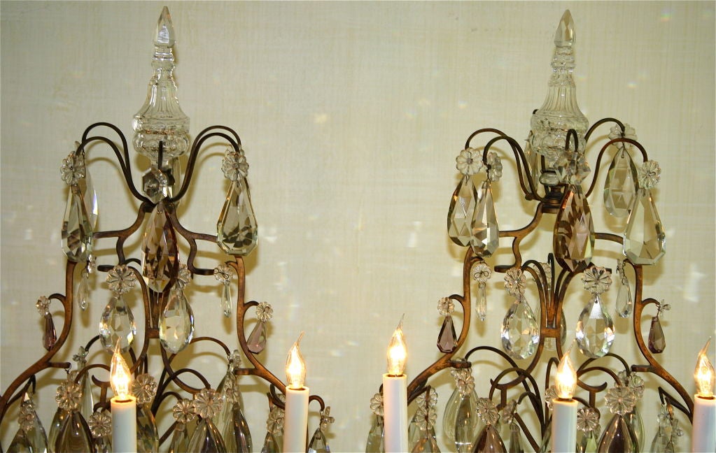Pair of Neoclassical Revival Bronze and Rock Crystal Girandoles For Sale 2