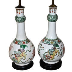 Pair Chinese Yongzheng Famille Verte Vase Lamps