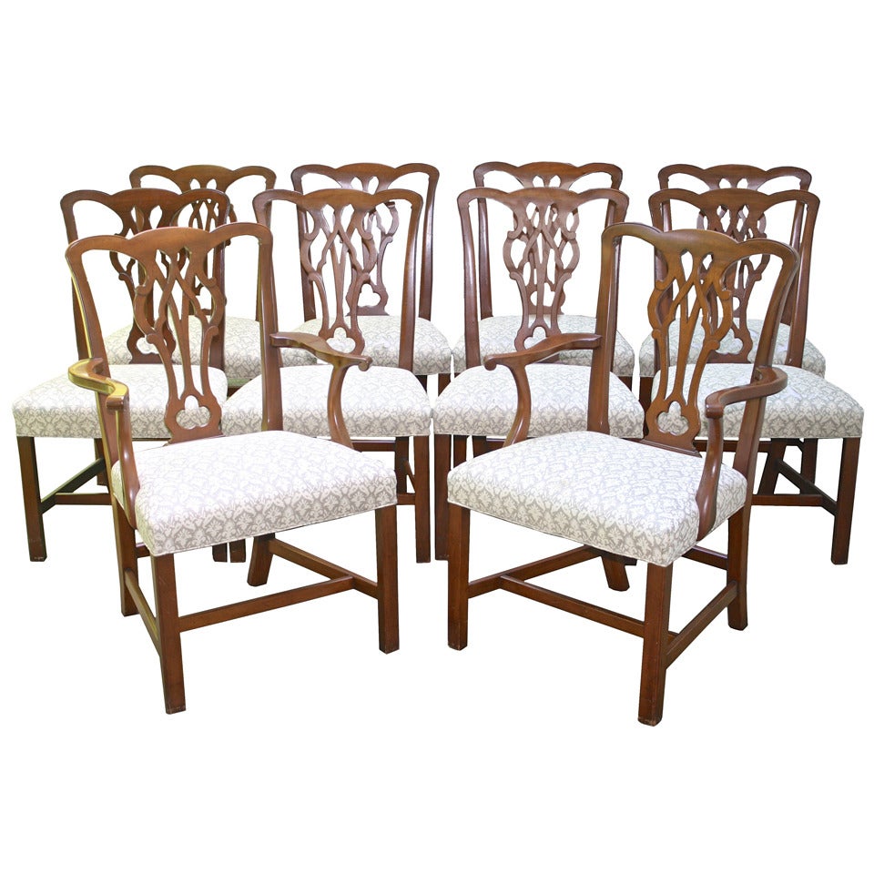 Set of 10 American Chippendale Revival Dining Chairs