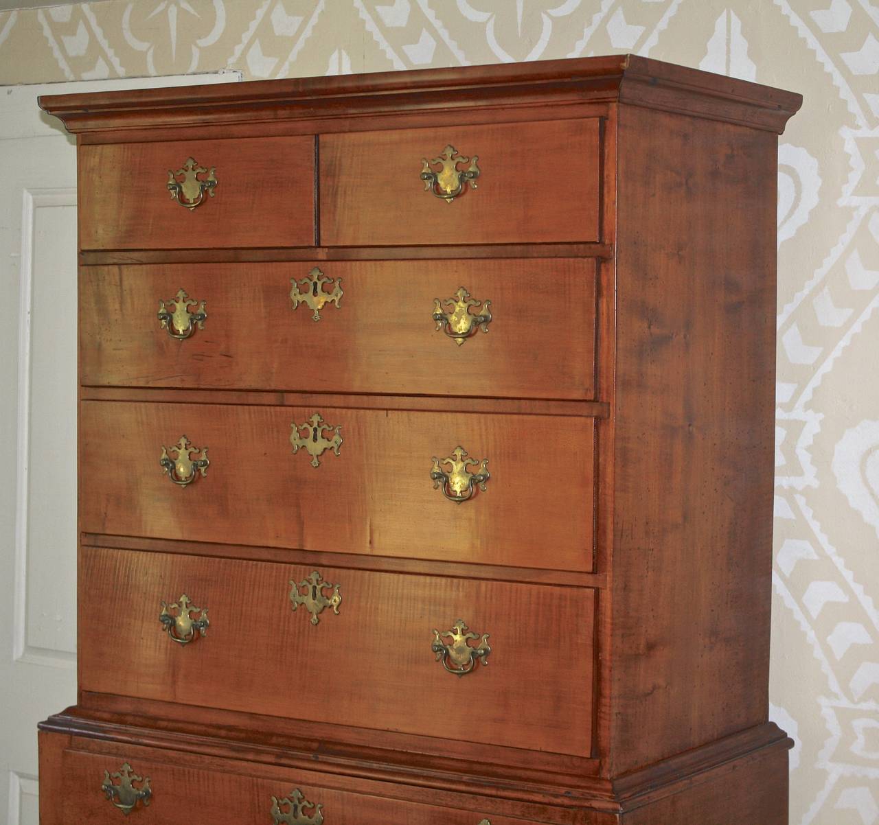 Hand-Carved Newport Queen Anne Tiger Maple Highboy - Christopher Townsend Shop
