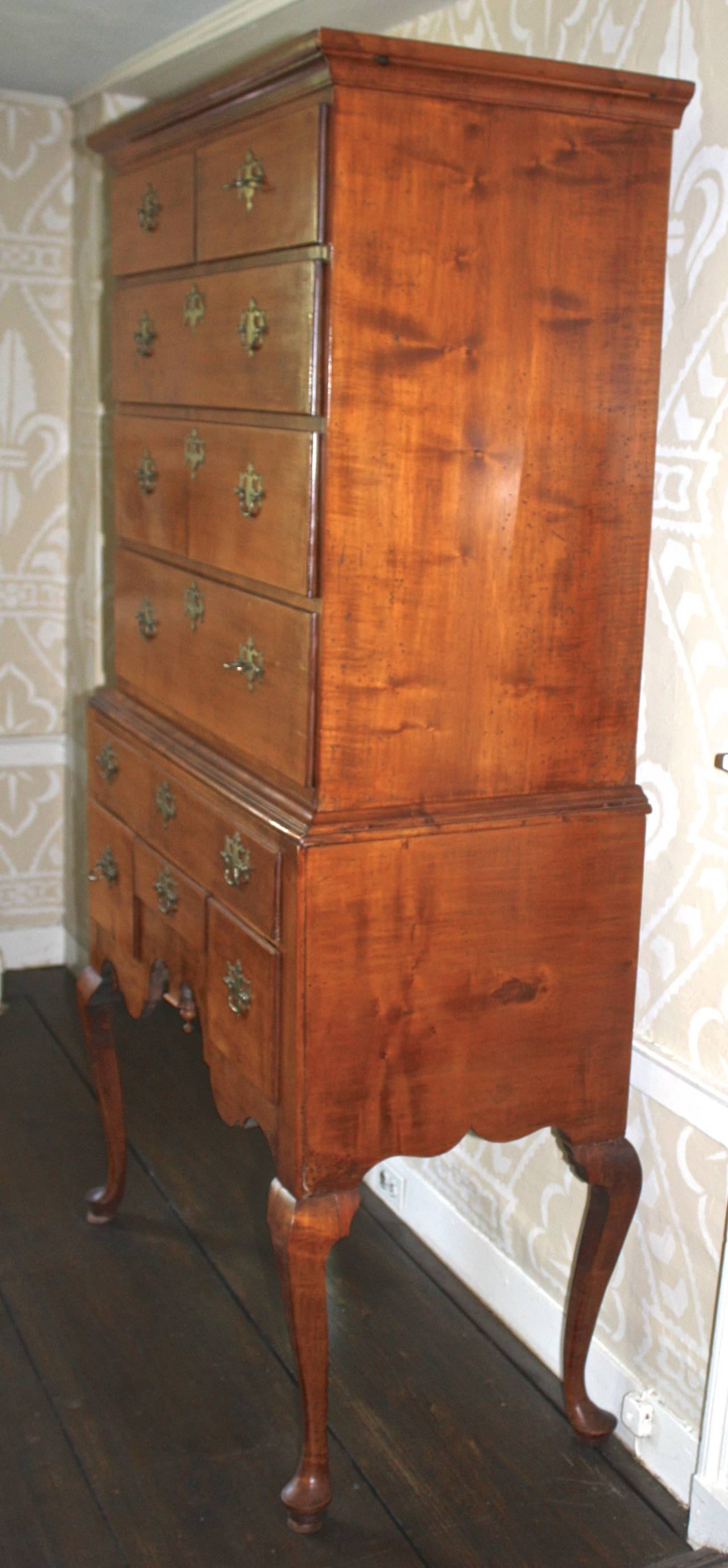 American Newport Queen Anne Tiger Maple Highboy - Christopher Townsend Shop