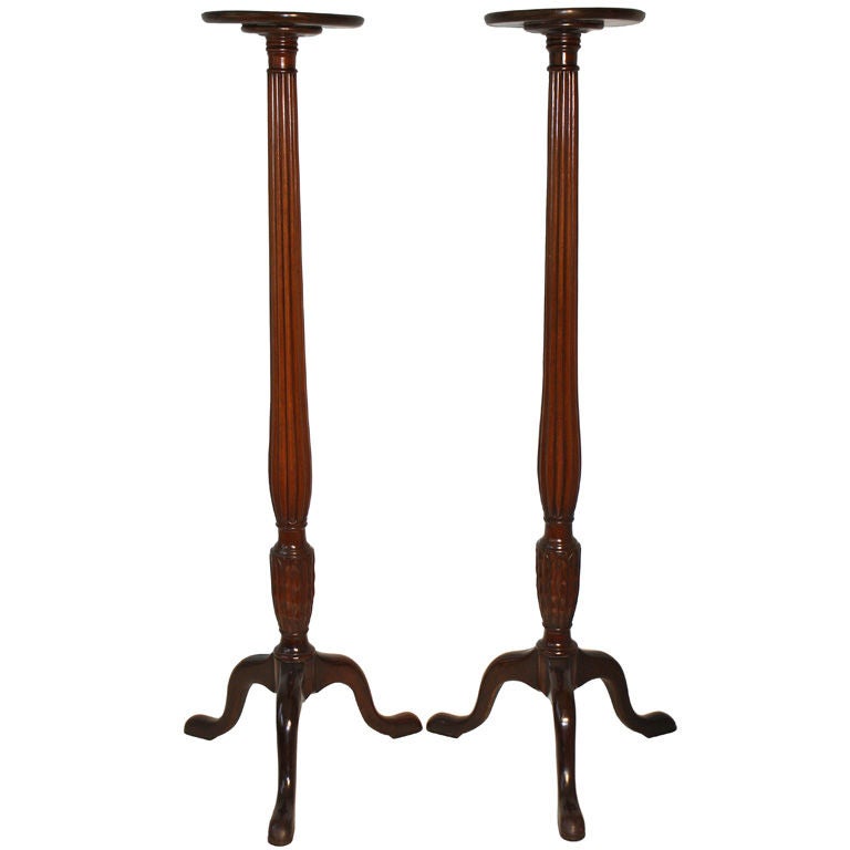 PAIR Oversized Sheraton Tripod Torcheres or Jardiniere Stands