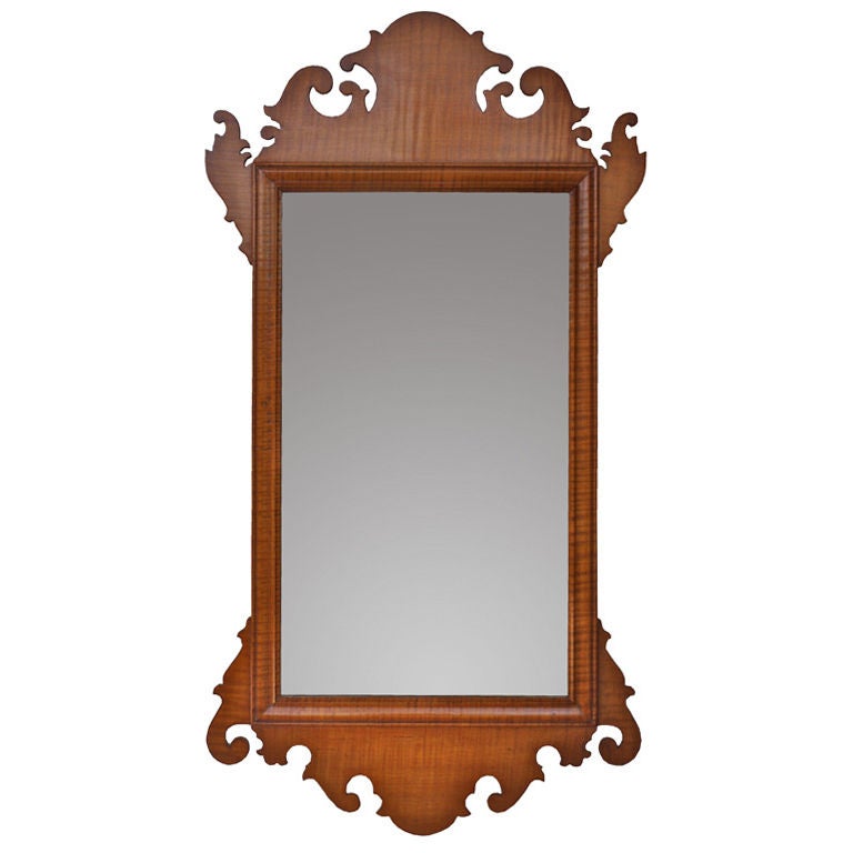 American Chippendale Revival Tiger Maple Mirror