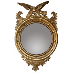 Antique American Classical Revival Giltwood Convex Mirror