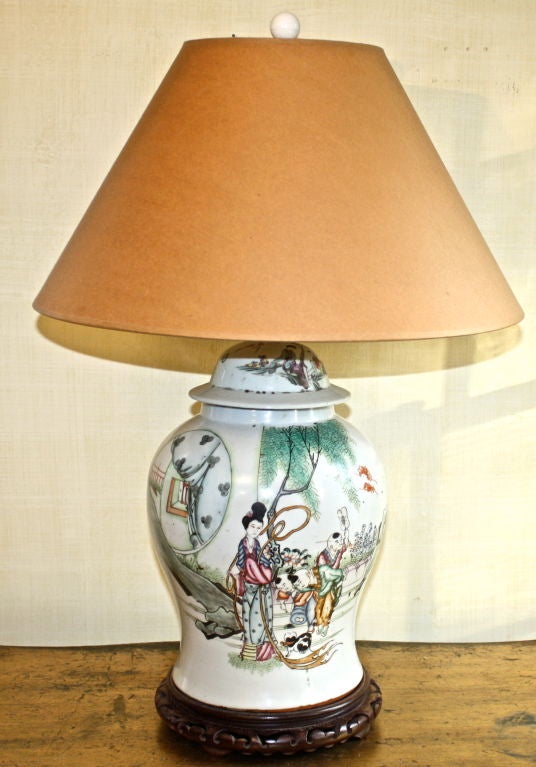 Chinese Export Famille Verte Porcelain Baluster Jar Lamp