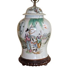 Chinese Export Famille Verte Porcelain Baluster Jar Lamp