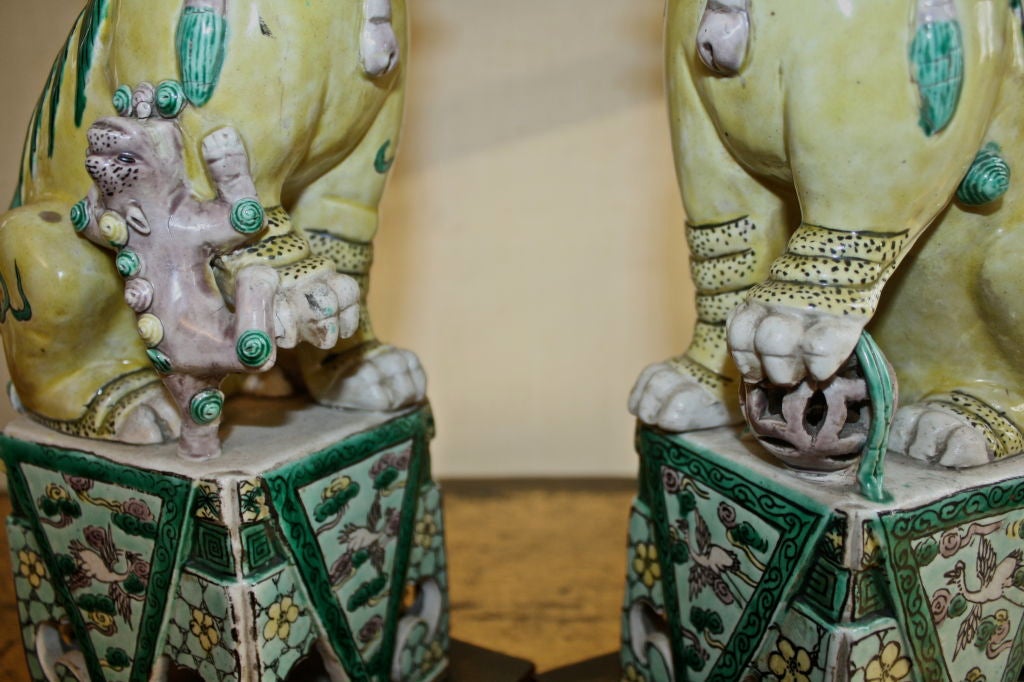 PAIR of Chinese Famille Verte Buddhist Lion Lamps 3