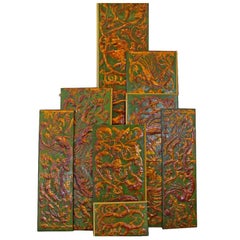 Set of 8 Chinoiserie Gilded Leather Valance Panels
