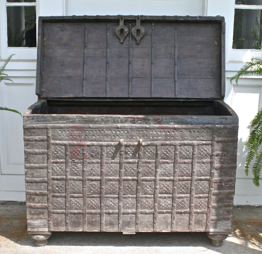 Metal Moroccan Ironbound Coffer For Sale