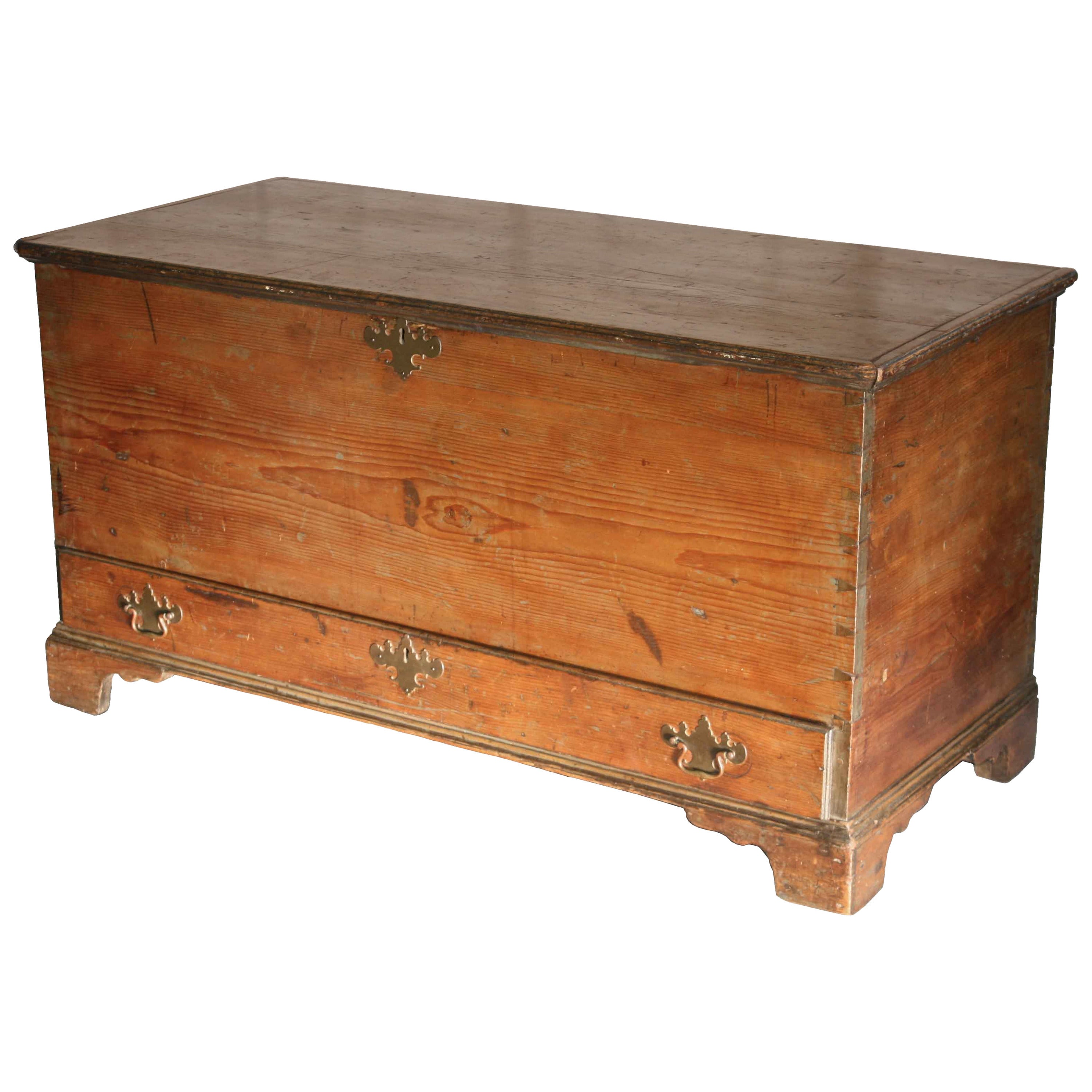 American Dovetailed Pine Blanket Chest with Drawer For Sale