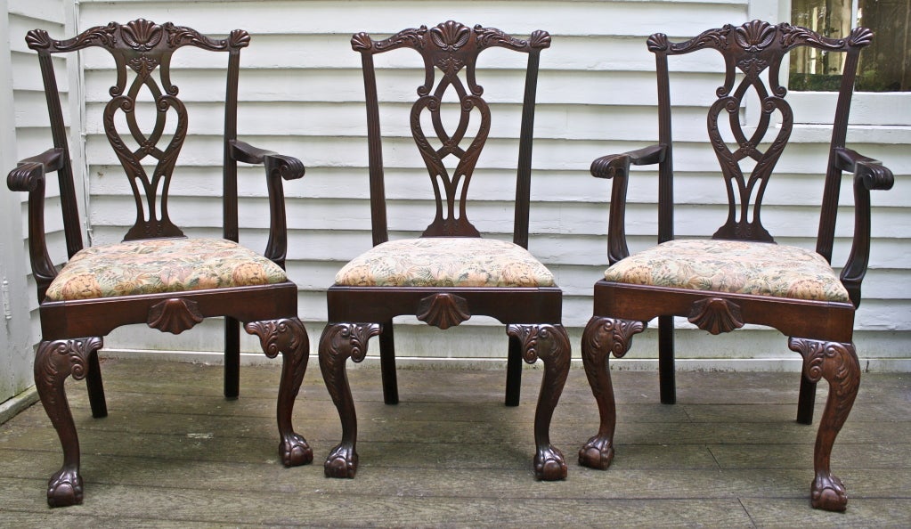 19th Century 12 Philadelphia Chippendale Revival Dining Chairs