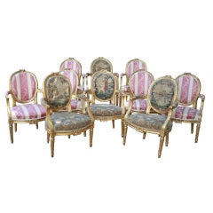 Set of TEN Louis XVI Giltwood Fauteuils  -   Dining Armchairs
