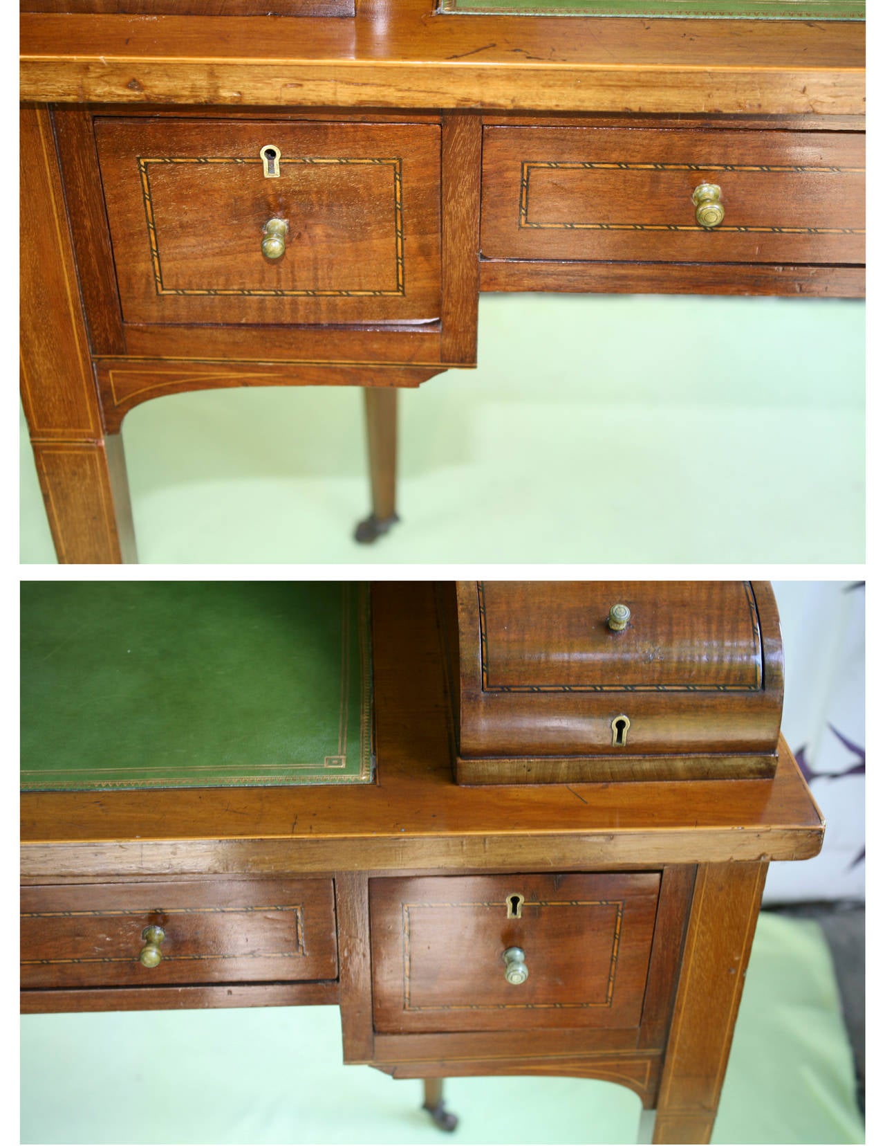 Inlaid Mahogany Carlton House Desk In Good Condition For Sale In Woodbury, CT