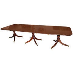 Triple Pedestal Rosewood Banded Mahogany Dining Table