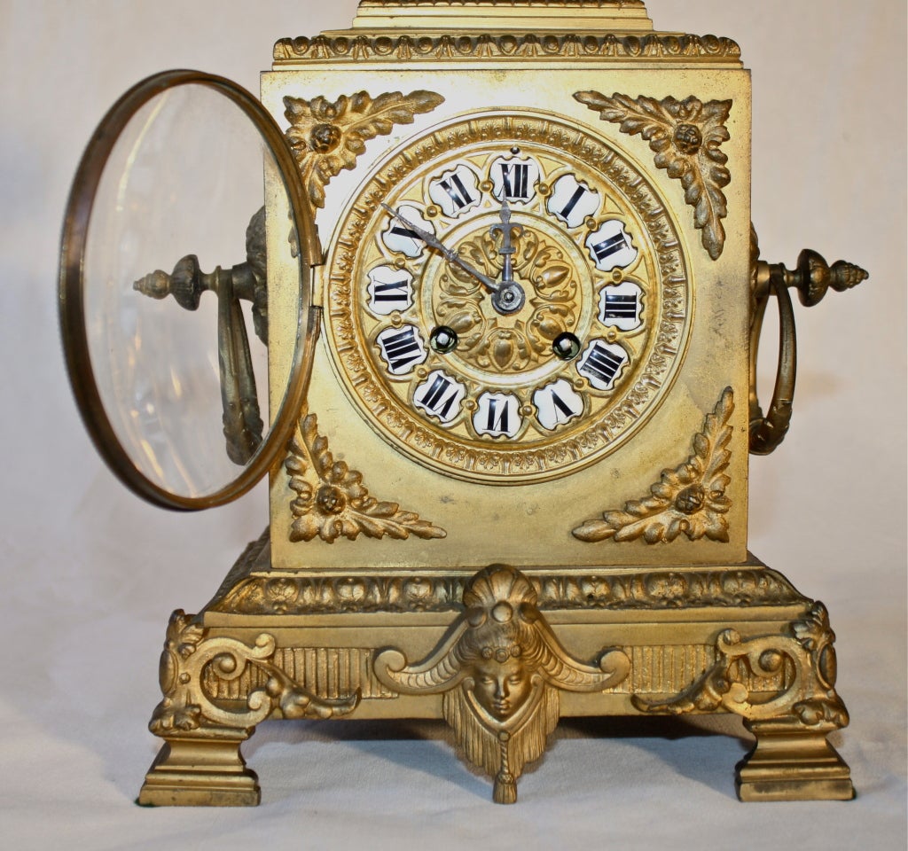 Gilt French Second Empire Bronze Dore Mantle Clock For Sale