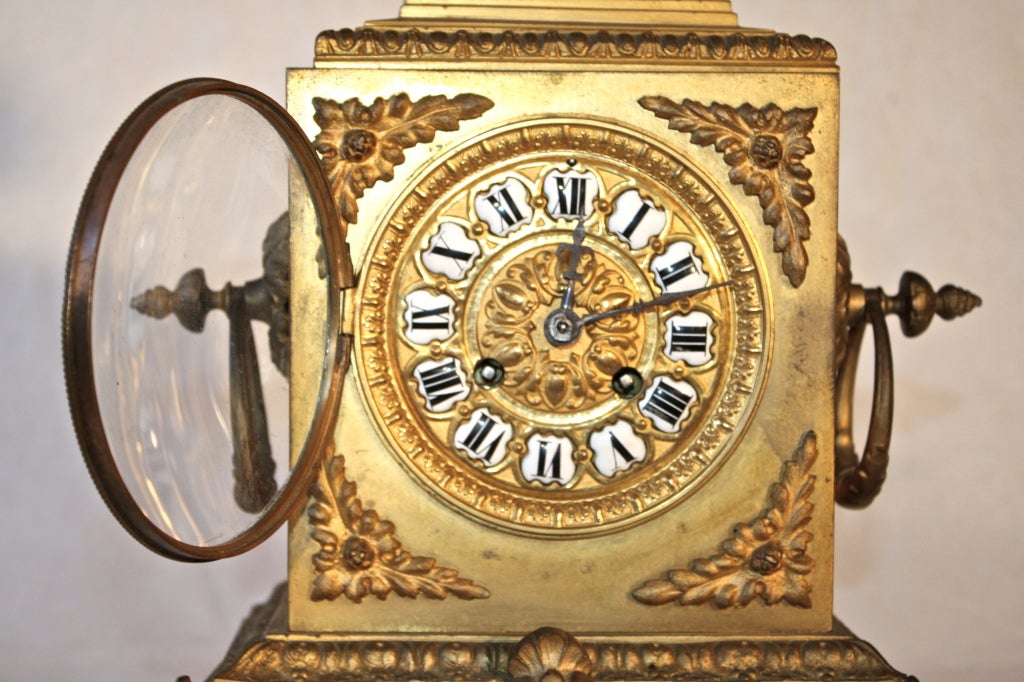 French Second Empire Bronze Dore Mantle Clock In Good Condition For Sale In Woodbury, CT