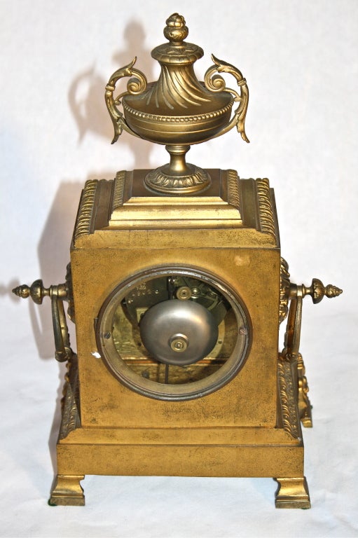 19th Century French Second Empire Bronze Dore Mantle Clock For Sale