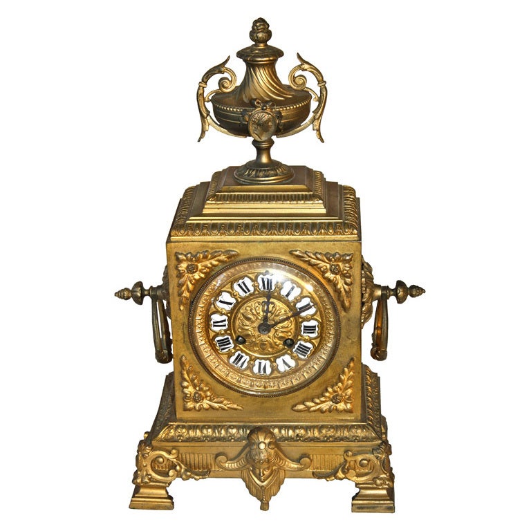 French Second Empire Bronze Dore Mantle Clock For Sale