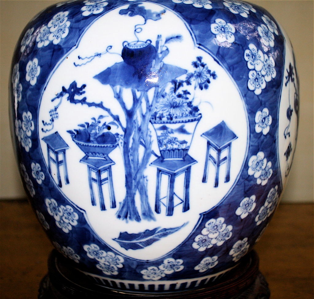 Chinese Export Blue & White Flat Cap Ginger Jar