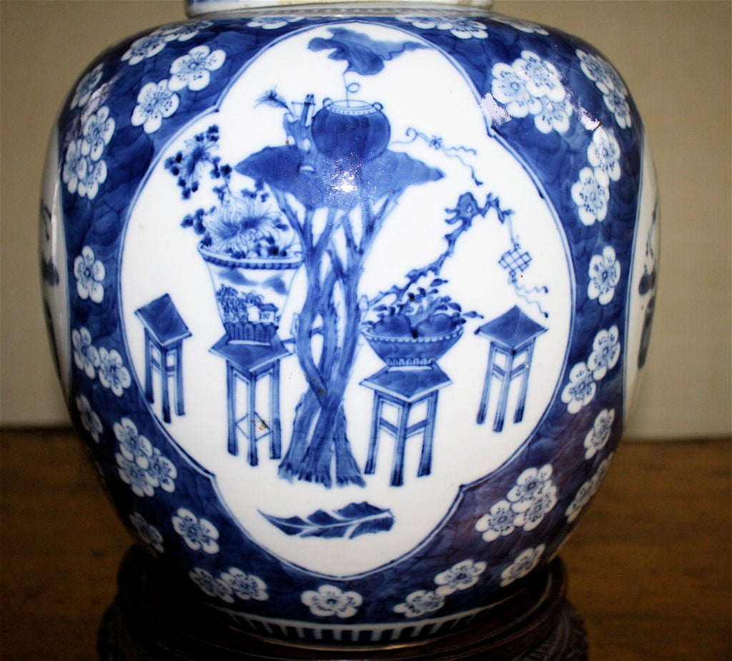Qing Chinese Export Blue & White Flat Cap Ginger Jar For Sale