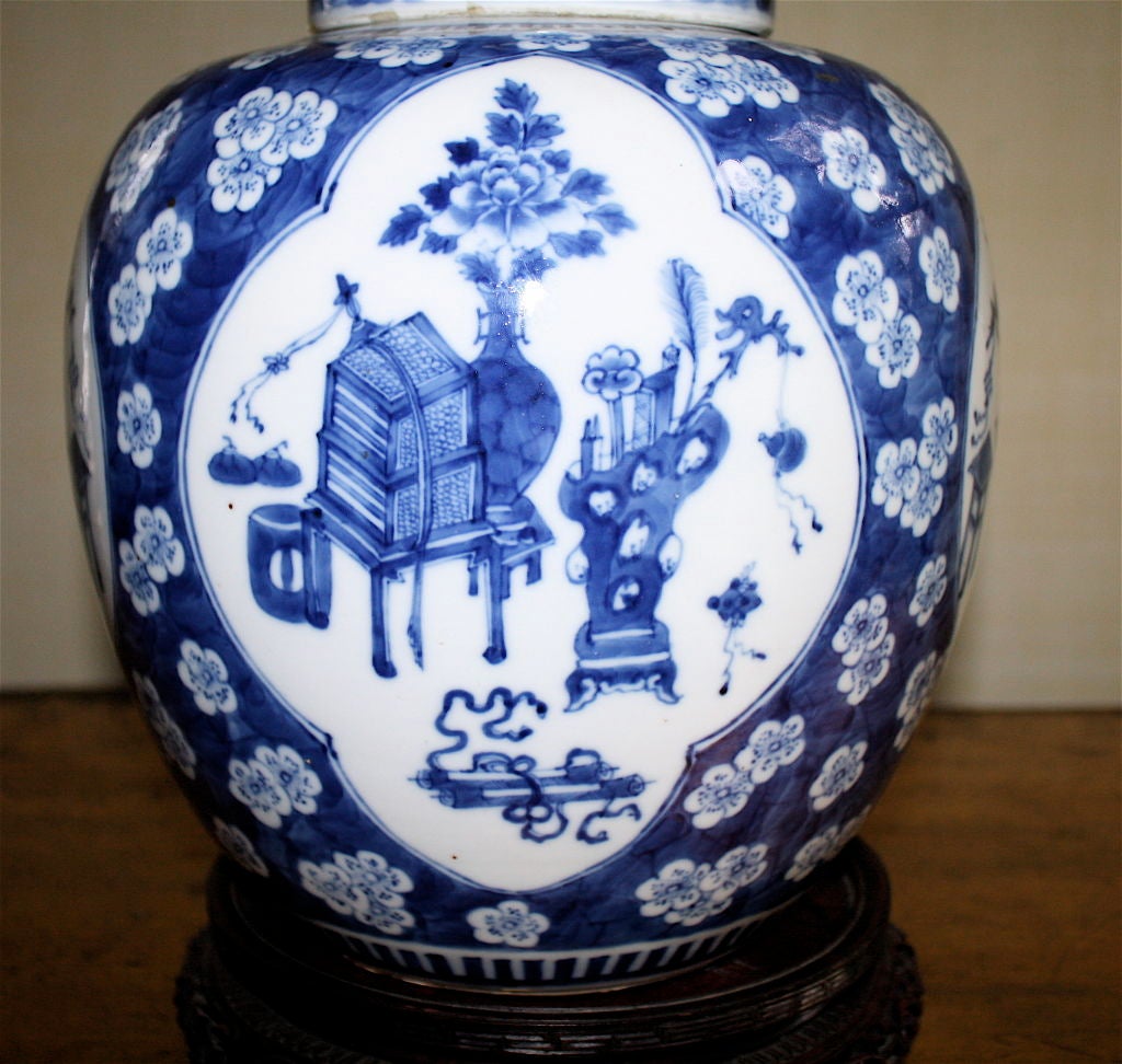 Hand-Crafted Chinese Export Blue & White Flat Cap Ginger Jar For Sale